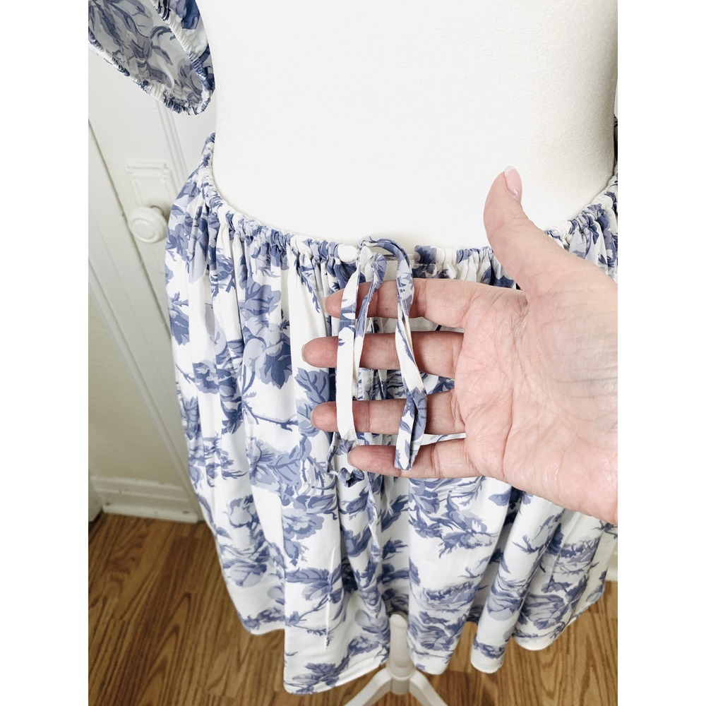 Bardot Eden Mini‎ Dress XL Lilac Blue Floral Side Cutouts Coquette BabyDoll Boho - Picture 9 of 16